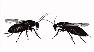 两只对峙的蟑螂剪影