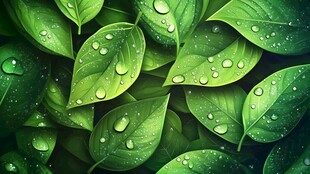 露珠点缀的翠绿叶片