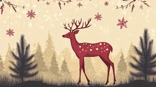 圣诞麋鹿于森林雪景中
