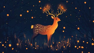 梦幻夜林中的发光小鹿