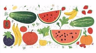 缤纷水果与蔬菜拼图画面