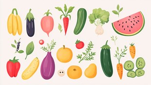 多彩新鲜蔬菜水果集合