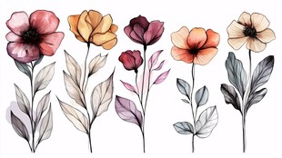 水彩风多彩花卉插画