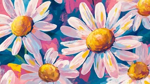 绚丽手绘雏菊花卉图案