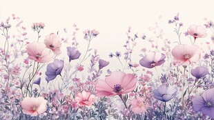梦幻花海花卉浪漫插画