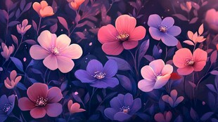 梦幻花卉夜之浪漫图景