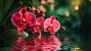 水中艳红蝴蝶兰梦幻美景