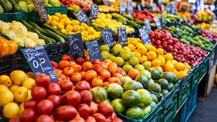 色彩缤纷的新鲜水果摊位