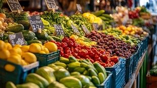 缤纷果蔬摆满摊位