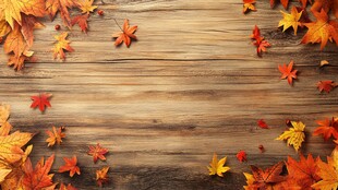 秋日木质背景上的斑斓枫叶