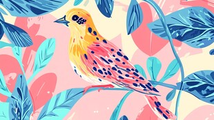 栖息于花叶间的多彩小鸟