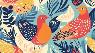 花鸟缤纷图案 色彩绚丽