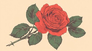 手绘红玫瑰插画