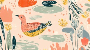 水彩风花鸟插画 灵动自然