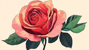 艳丽红玫瑰插画
