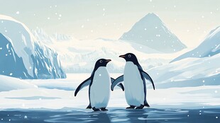 冰原上亲昵的两只企鹅