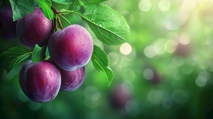 枝头紫李 绿意相伴