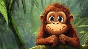 可爱红毛猩猩置身丛林中