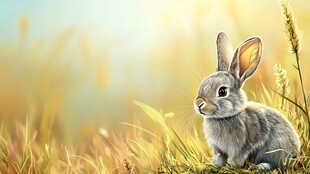 田野中的可爱小灰兔