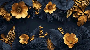 黑金花卉叶饰背景图案