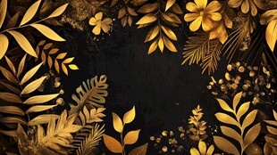 金色花卉树叶装饰背景图