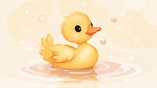 可爱小黄鸭在水中嬉戏