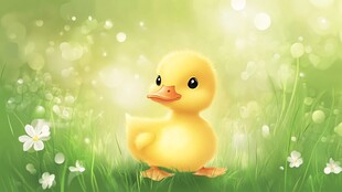 草地上的小黄鸭