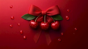 红底蝴蝶结配娇艳樱桃