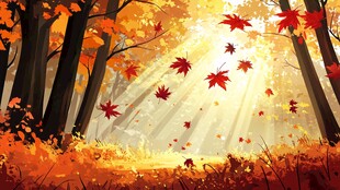 秋日枫林阳光落叶美景