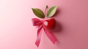 粉色系樱桃配丝带装饰
