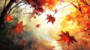 秋日枫林落叶美景图