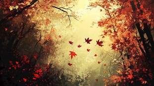 秋日枫林飘叶梦幻景象