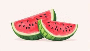 两片鲜美的手绘西瓜切片