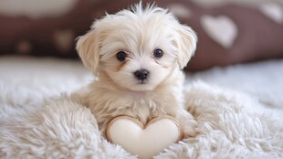 可爱小白狗抱心形玩具