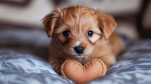 可爱小狗抱心形玩具