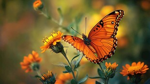 橙蝶栖花间 自然诗意美