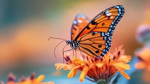 蝴蝶停驻艳丽花朵之上