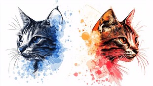 双色水彩风猫咪头像插画