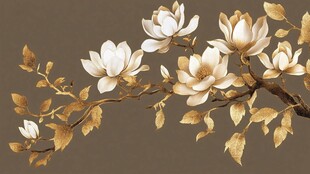 金色玉兰花枝插画装饰图