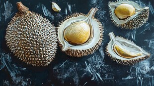 黑底上的新鲜榴莲果肉