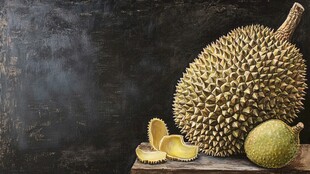 榴莲静物 完整与切开展示