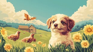 田园萌犬与家禽的美好画面