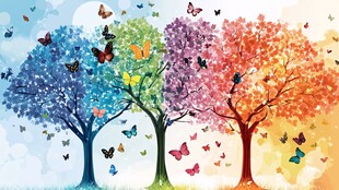 梦幻彩树与纷飞蝴蝶