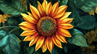 绽放的向日葵与繁茂绿叶