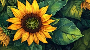 灿烂向日葵与繁茂绿叶