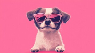 戴粉墨镜的可爱小狗