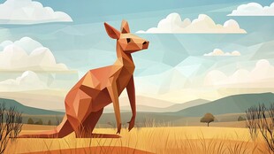 草原上的几何风袋鼠