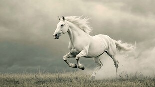 奔腾的白马在旷野驰骋