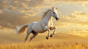 夕阳下骏马驰骋草原