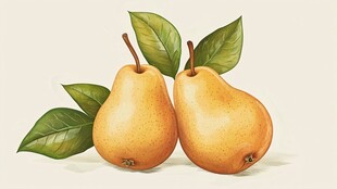 两个带叶黄梨插画